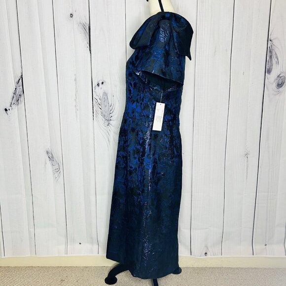 NWT Rickie Freeman for Teri Jon Blue Black Metallic Jacquard Bow Dress Sz 12 NEW - Picture 7 of 16